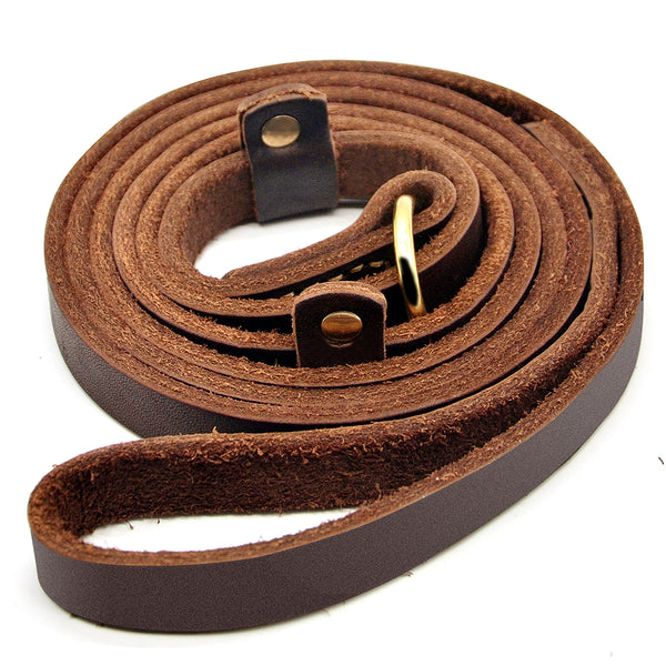 Adjustable Leather Slip Lead - Heavy Duty Training Leash for Medium & Large Dogs (6ft, Brown)