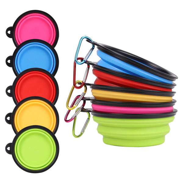 Portable Collapsible Pet Bowls - 5 Pack for Travel and Outdoors (Assorted Colors)